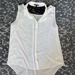 Express Women's White Button Down Sleeveless Shirt L